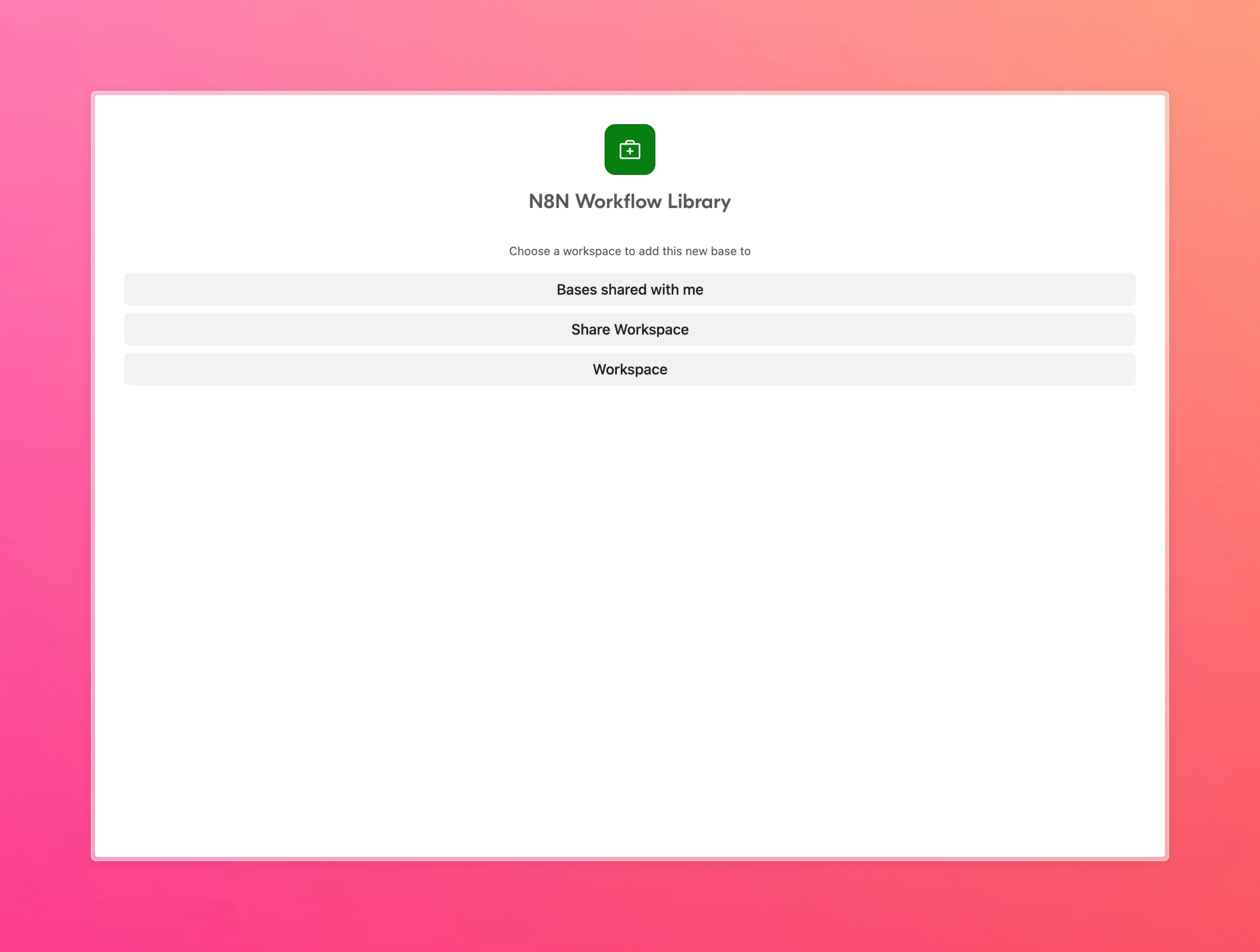 Chọn workspace để lưu template Airtable