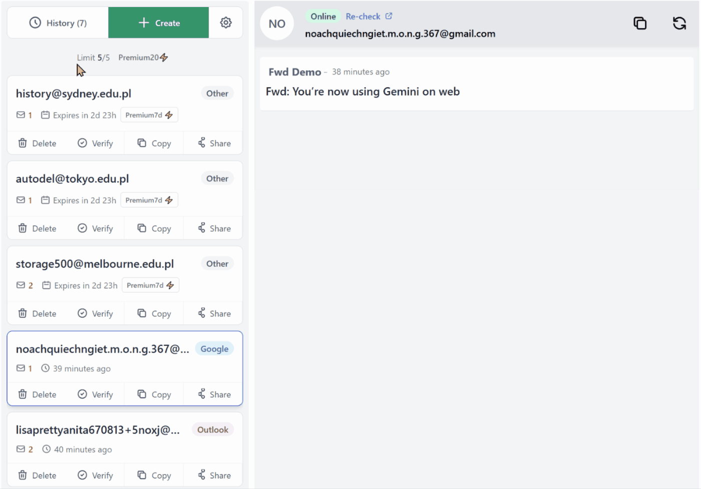 Move an older inbox to History after reaching the Free plan limit