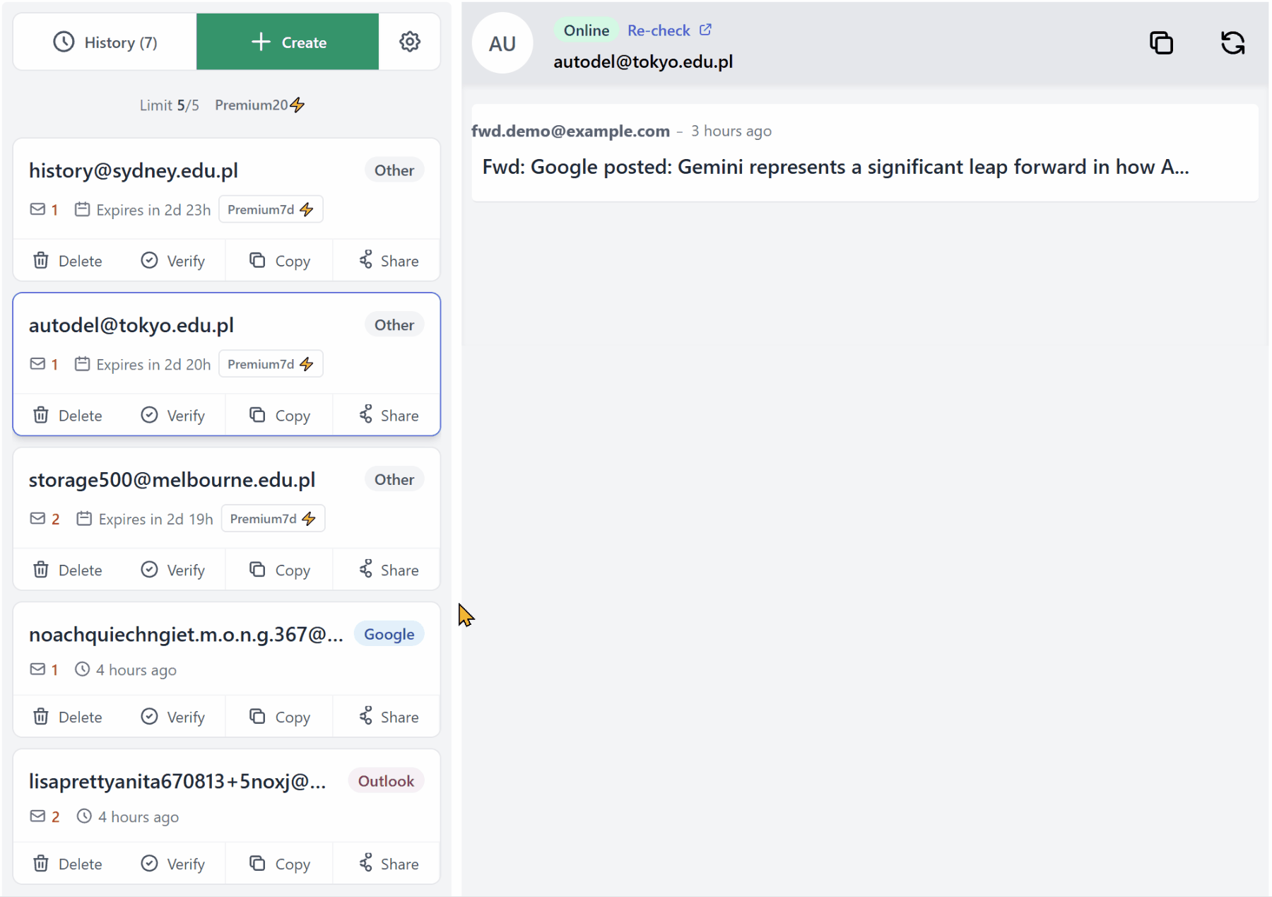 Generating a share link and opening the shared inbox view