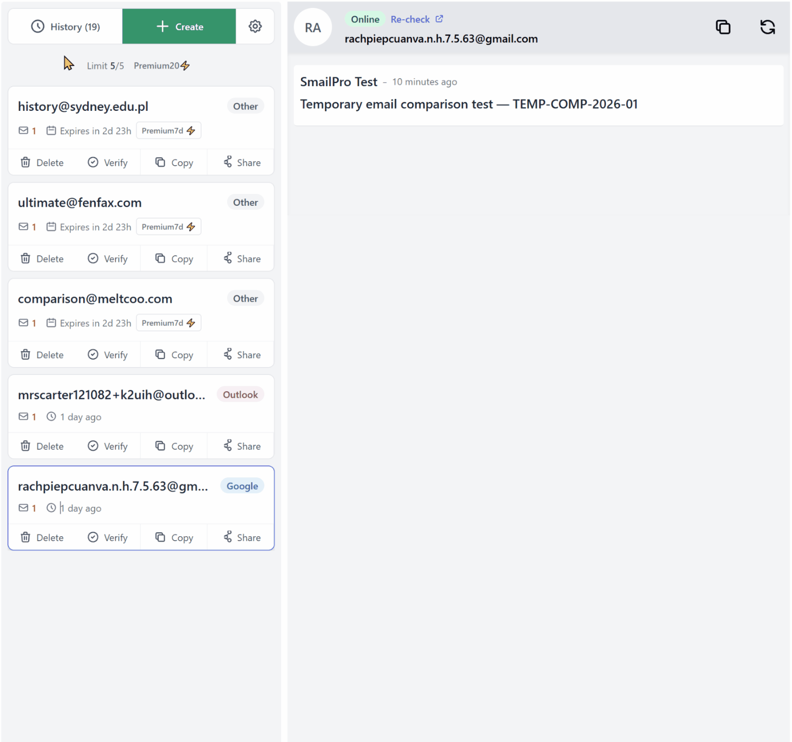 Filtering local history by date and restoring an address in SmailPro