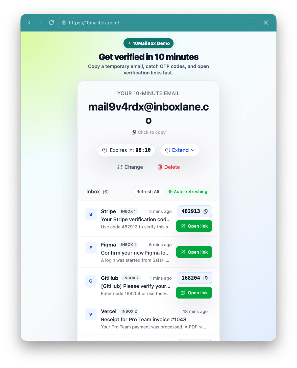 10MailBox temporary inbox privacy on mobile