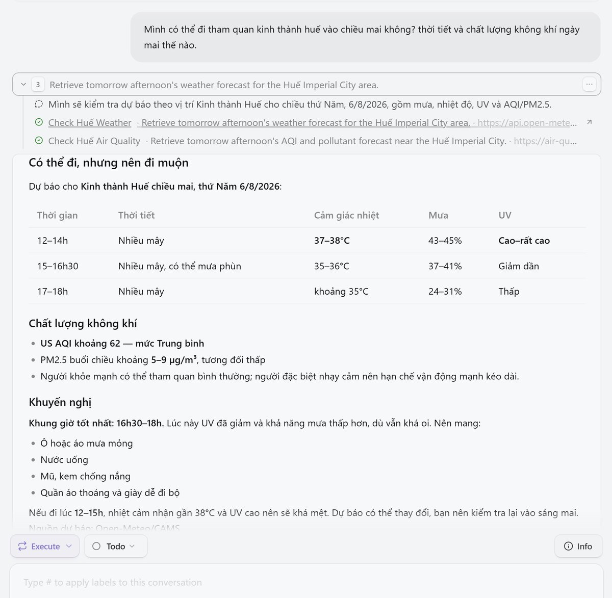 Query results for weather and air quality data from Open-Meteo Air Quality API